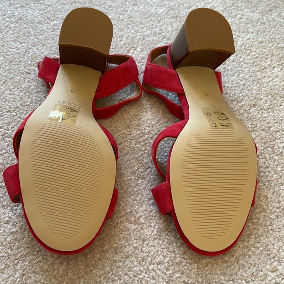 J.Crew Factory Red Strappy Sandals With Imitation Wood Heel Size 8 - Picture 8 of 8